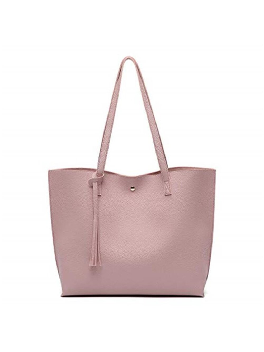 Pink Faux Leather Tote Bag Large Capacity Tassel Shoulder Purse